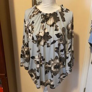 Denim & Co Floral Peasant Top with Bell Sleeves